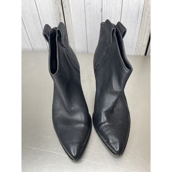 Lucky Brand Pointed Cowboy Western Leather Pull On Ankle Booties Black Size 8.5 - Picture 2 of 5